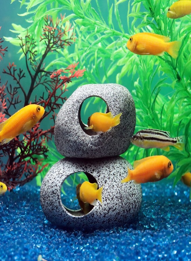 JIH Aquarium Decorations Rock, Ceramic Shelters - Shrimp Habitat, Breeding Tube, Hiding cave, Stackable Fish Tank Decor Cave for Hiding, Betta Fish (J001+J002) - Image 4